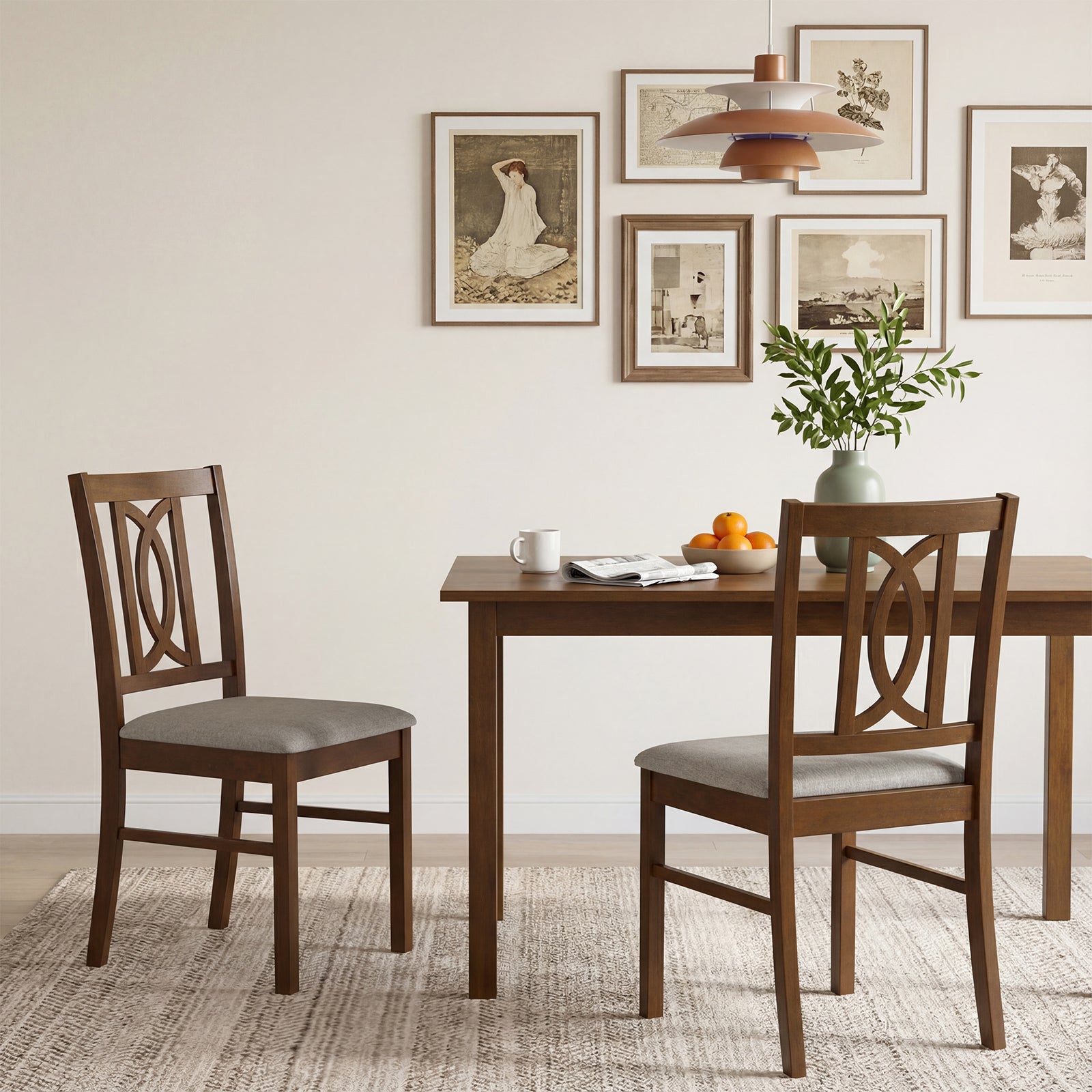Dining Chairs Set of 2, Rubber Wood, Hollowed Backrest, Walnut Dining Chairs at Gallery Canada