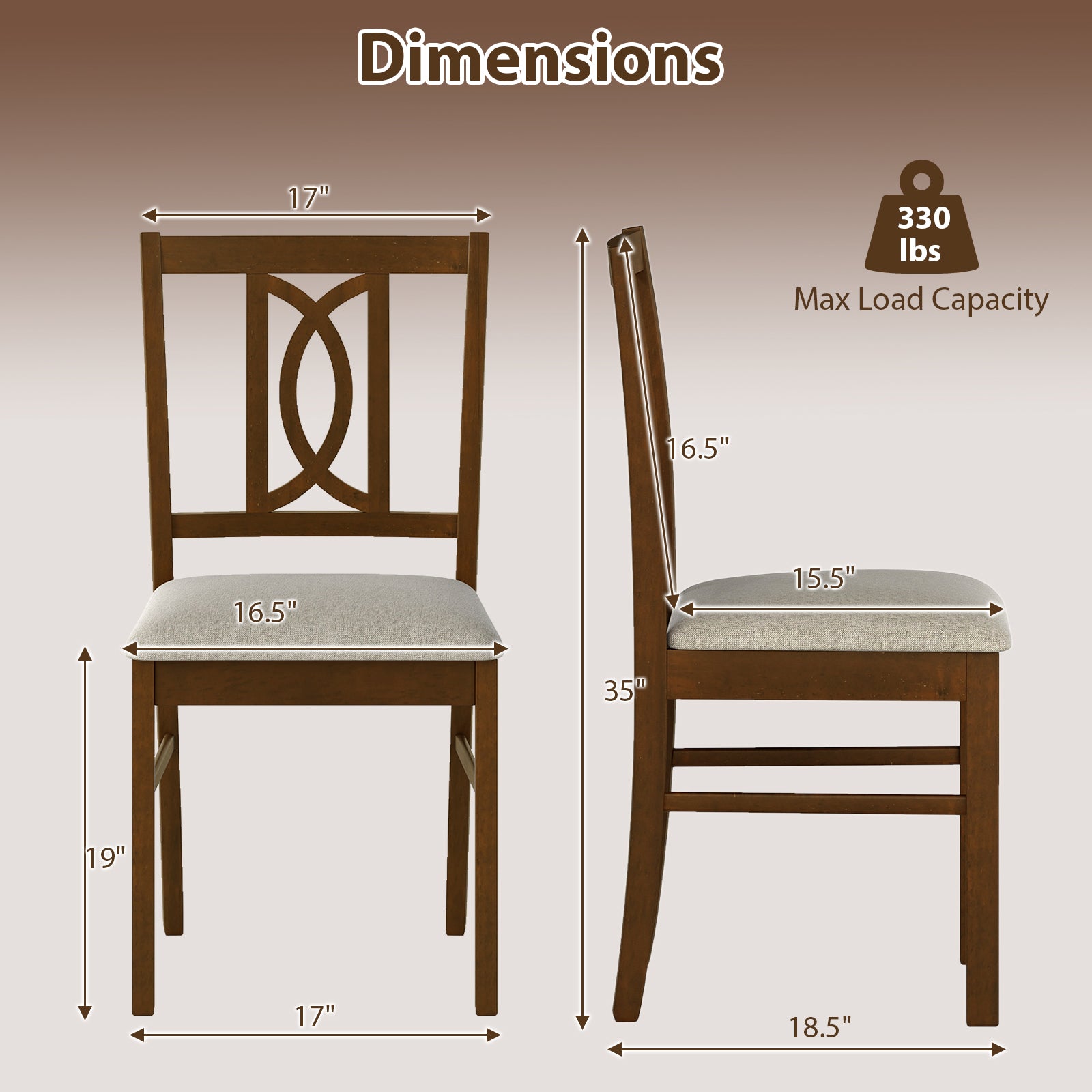 Dining Chairs Set of 2, Rubber Wood, Hollowed Backrest, Walnut Dining Chairs at Gallery Canada