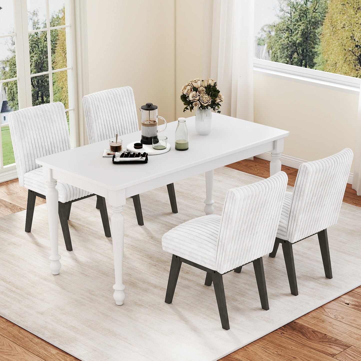 Dining Chairs Set of 2/4 Fabric Upholstered Kitchen Chairs w/ Padded Seat Rubber Wood Legs & Channel Tufted Backrest Modern Armless Side Chairs for Living Room Dining Room Restaurant, Black & Gray Dining Chairs at Gallery Canada
