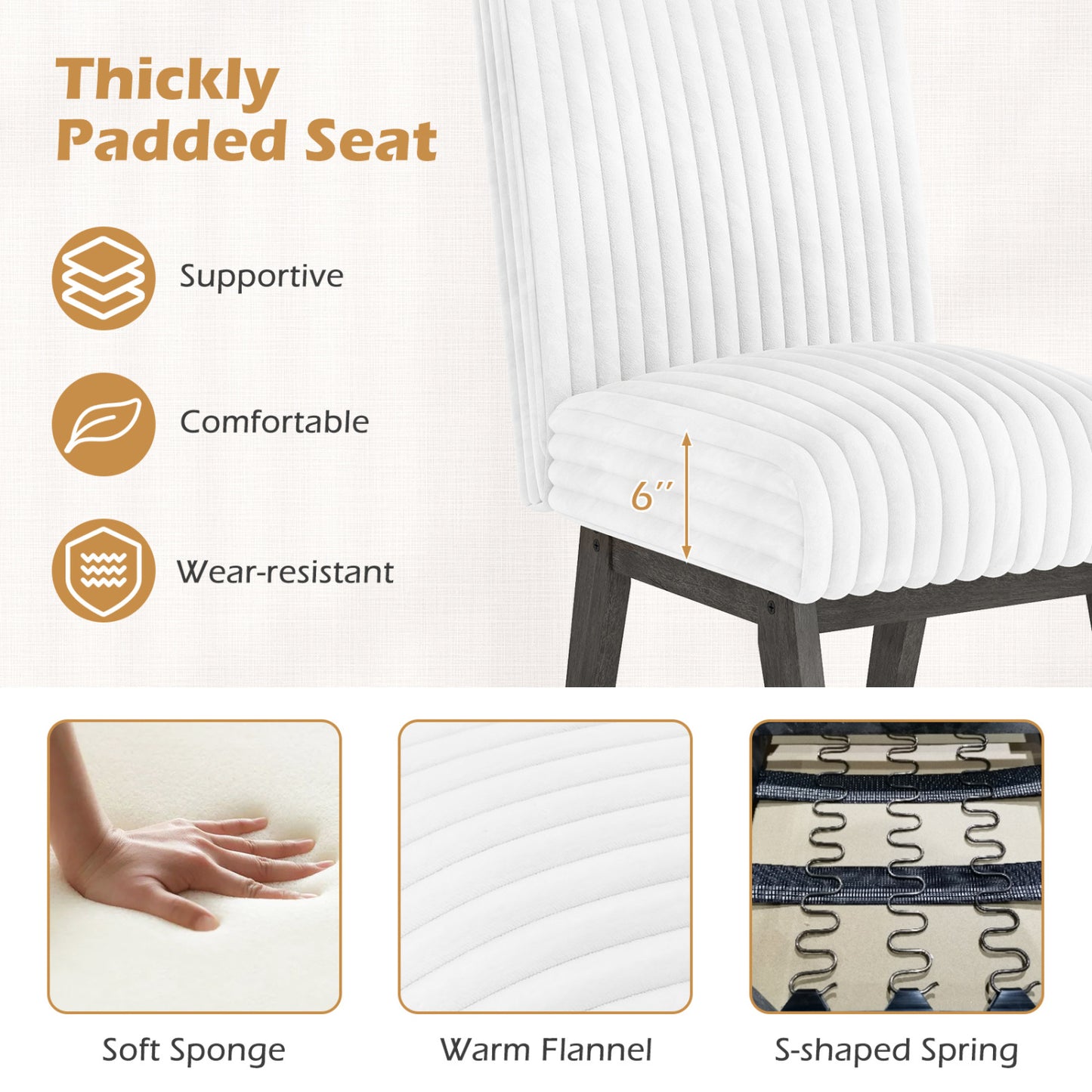 Dining Chairs Set of 2/4 Fabric Upholstered Kitchen Chairs w/ Padded Seat Rubber Wood Legs & Channel Tufted Backrest Modern Armless Side Chairs for Living Room Dining Room Restaurant, Black & Gray Dining Chairs at Gallery Canada
