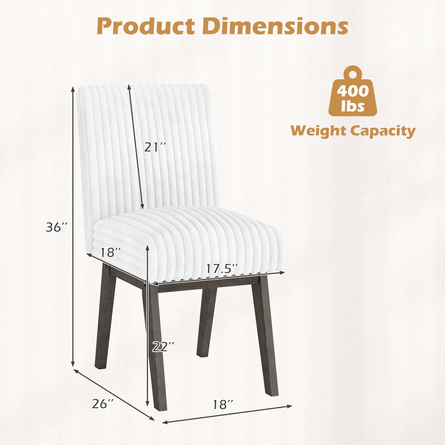 Dining Chairs Set of 2/4 Fabric Upholstered Kitchen Chairs w/ Padded Seat Rubber Wood Legs & Channel Tufted Backrest Modern Armless Side Chairs for Living Room Dining Room Restaurant, Black & Gray Dining Chairs at Gallery Canada
