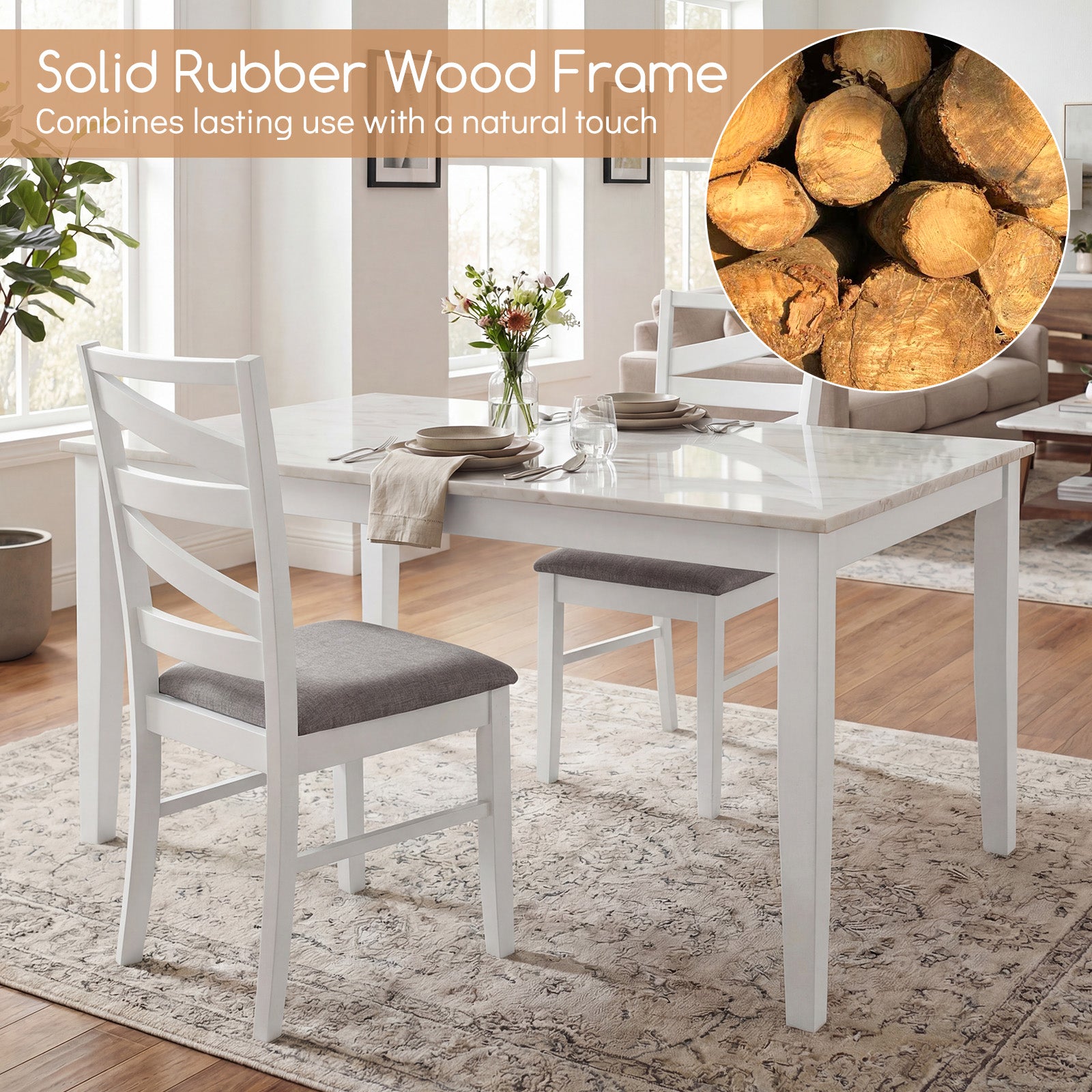 Dining Chairs Set of 2, Rubber Wood Frames, White Dining Chairs at Gallery Canada