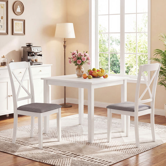 Rubber Wood Dining Chairs Set of 2, Comfortable Backrest and Padded Seat, White Dining Chairs White at Gallery Canada