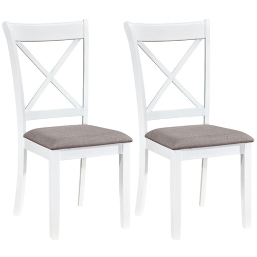 Rubber Wood Dining Chairs Set of 2, Comfortable Backrest and Padded Seat, White