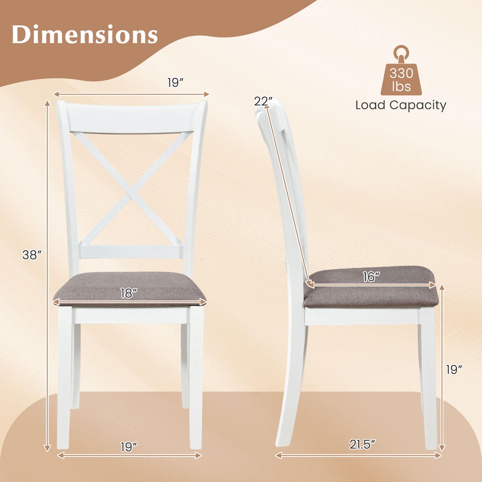Rubber Wood Dining Chairs Set of 2, Comfortable Backrest and Padded Seat, White Dining Chairs at Gallery Canada