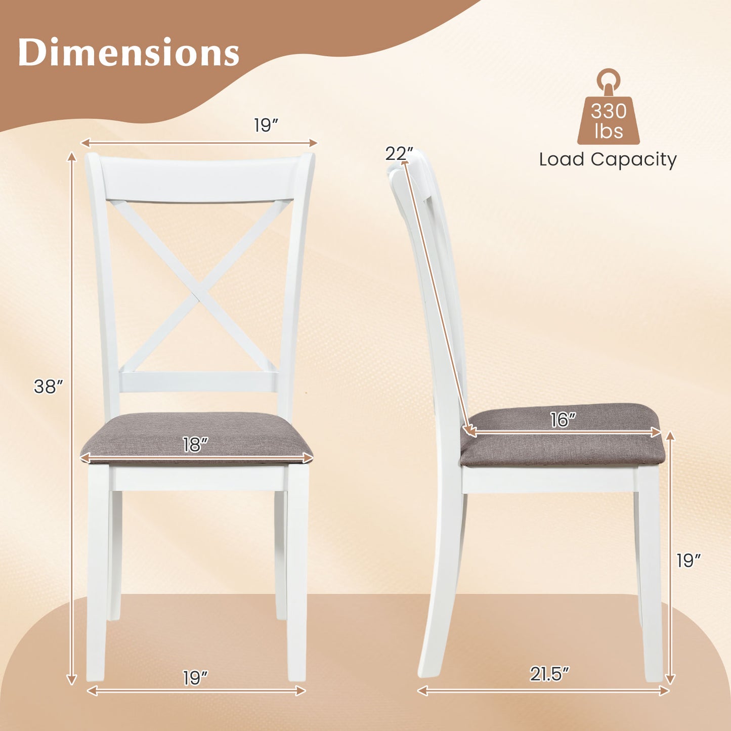 Rubber Wood Dining Chairs Set of 2, Comfortable Backrest and Padded Seat, White Dining Chairs at Gallery Canada