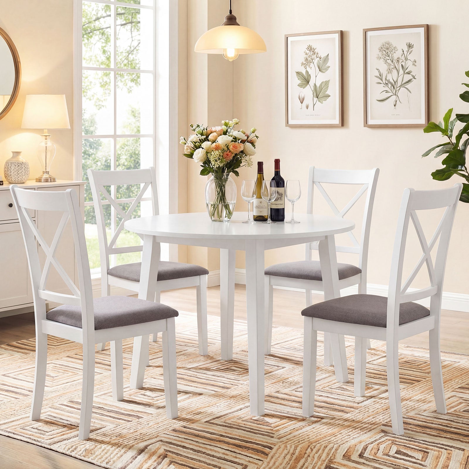 Rubber Wood Dining Chairs Set of 2, Comfortable Backrest and Padded Seat, White Dining Chairs at Gallery Canada