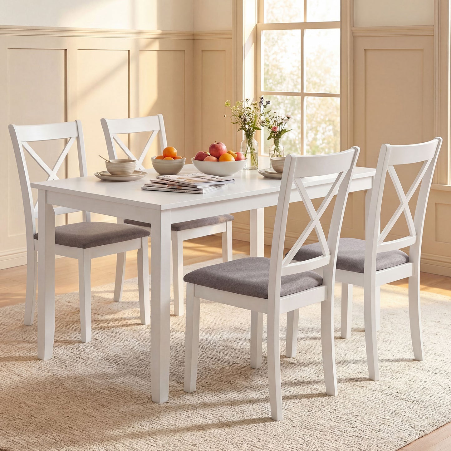 Rubber Wood Dining Chairs Set of 2, Comfortable Backrest and Padded Seat, White Dining Chairs at Gallery Canada