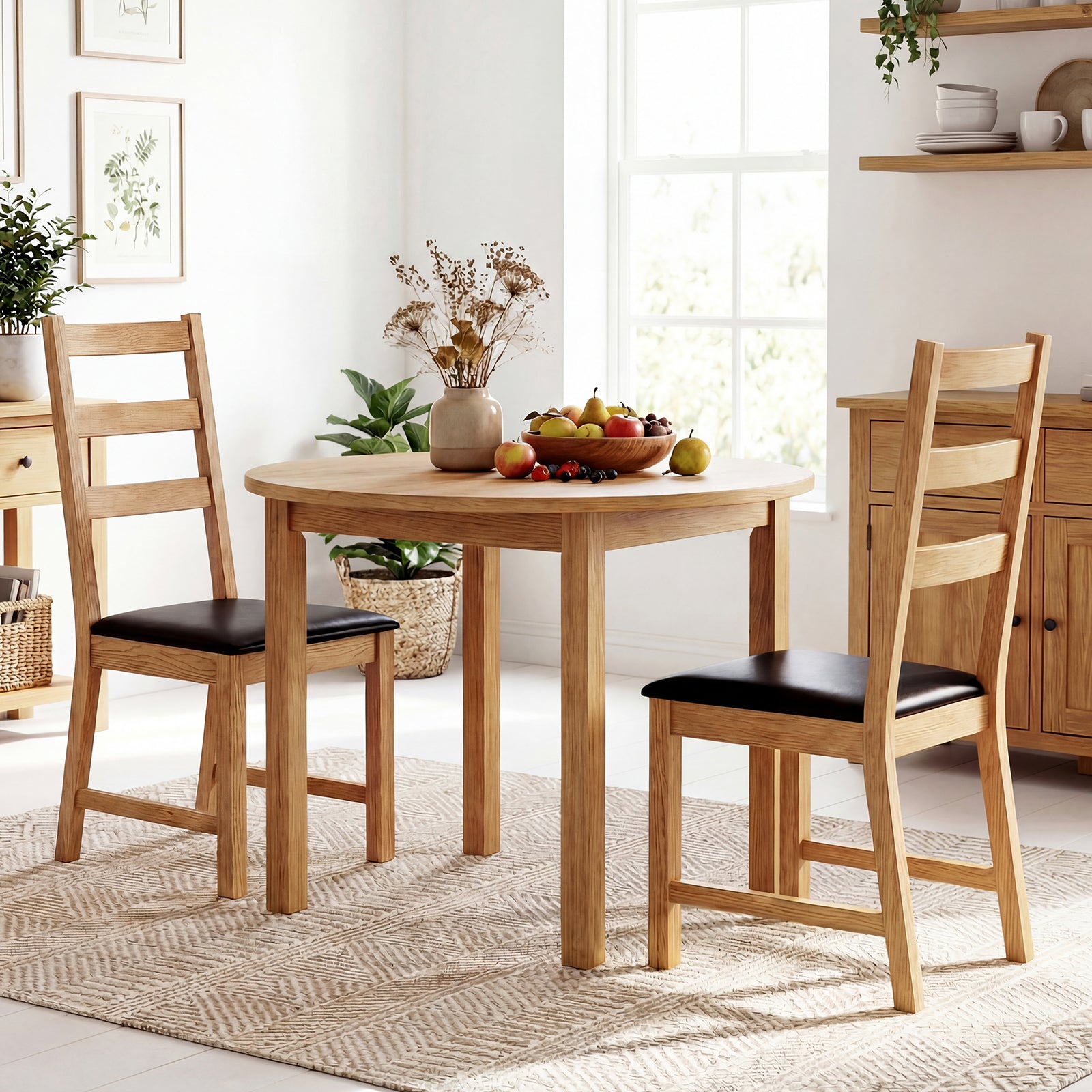Farmhouse Dining Chairs Set Of 2, Hollowed Backrest, Natural Dining Chairs at Gallery Canada