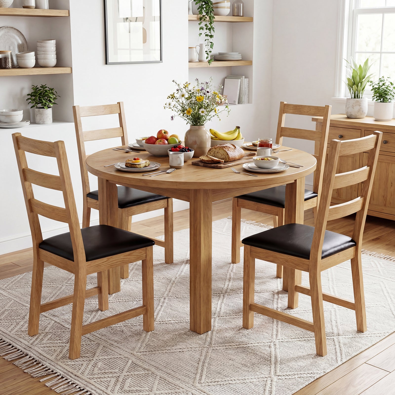 Farmhouse Dining Chairs Set Of 2, Hollowed Backrest, Natural Dining Chairs at Gallery Canada