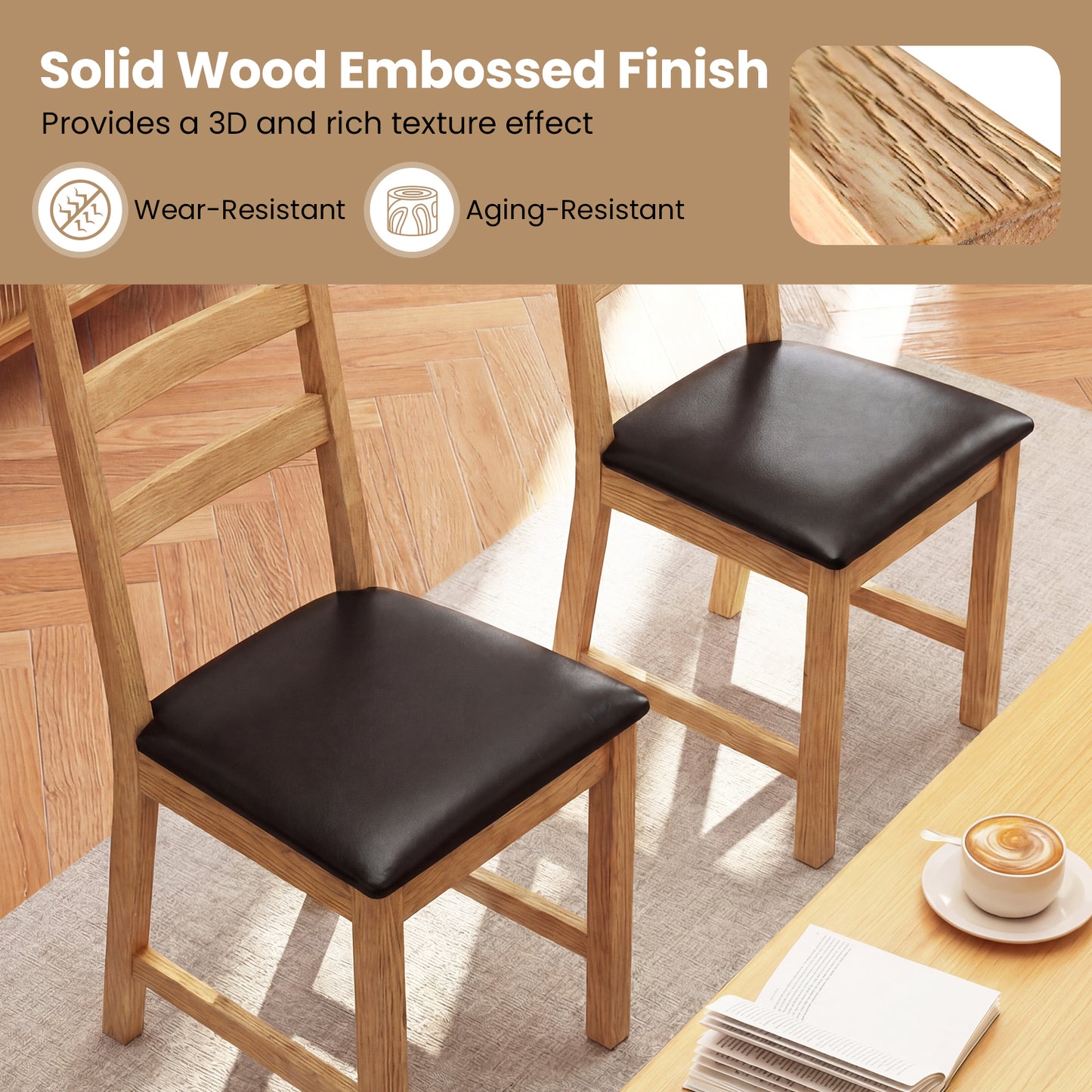 Farmhouse Dining Chairs Set Of 2, Hollowed Backrest, Natural Dining Chairs at Gallery Canada