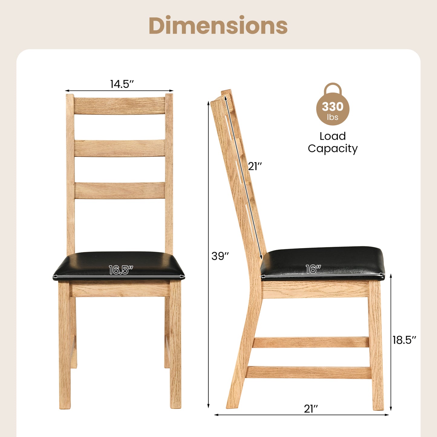 Farmhouse Dining Chairs Set Of 2, Hollowed Backrest, Natural Dining Chairs at Gallery Canada
