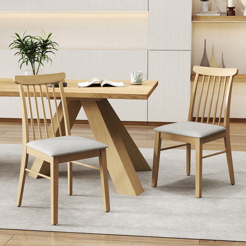 Fabric Upholstered Dining Chairs, Set of 2, Rubber Wood Frame, Natural