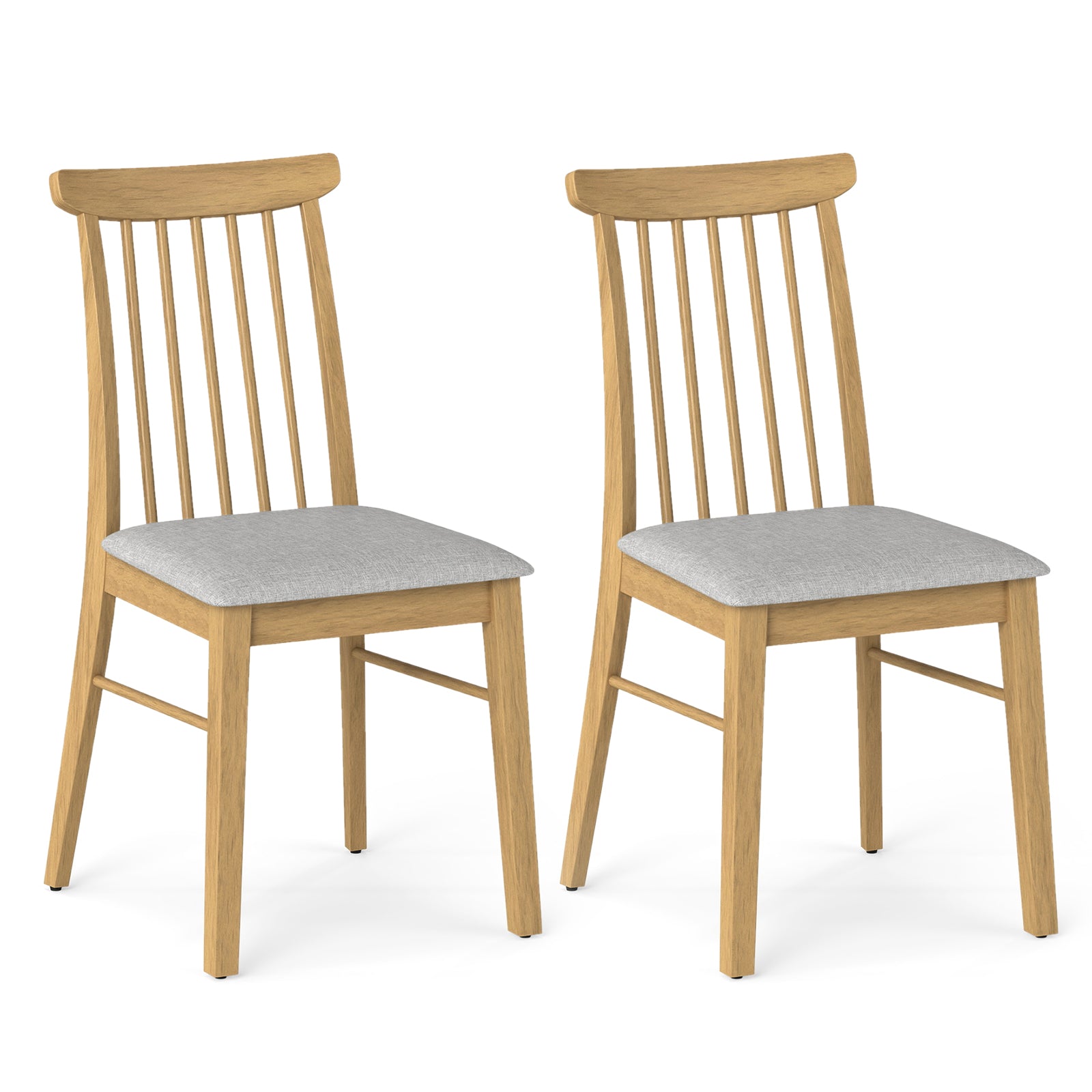 Fabric Upholstered Dining Chairs, Set of 2, Rubber Wood Frame, Natural