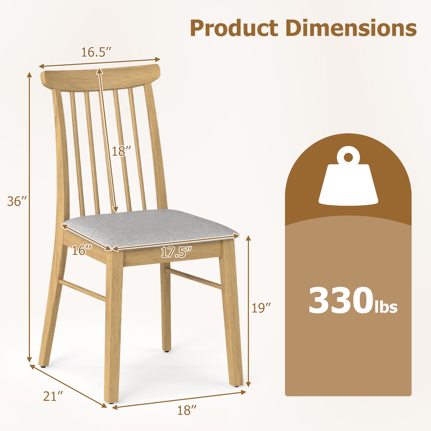 Fabric Upholstered Dining Chairs, Set of 2, Rubber Wood Frame, Natural Dining Chairs at Gallery Canada