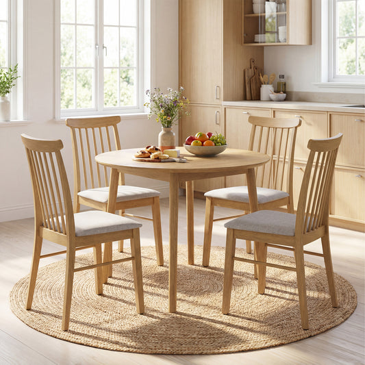 Fabric Upholstered Dining Chairs, Set of 4, Rubber Wood Frame, Natural Dining Chairs Natural at Gallery Canada