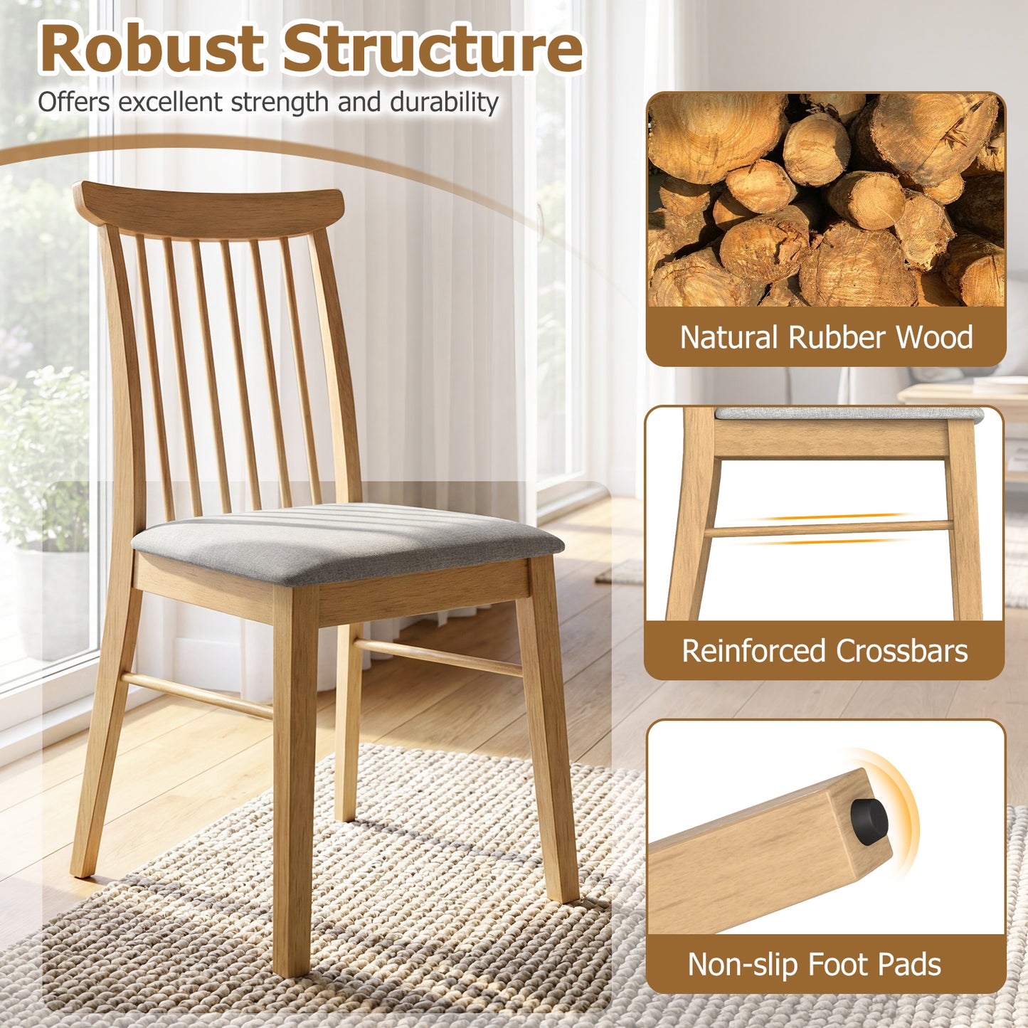 Fabric Upholstered Dining Chairs, Set of 4, Rubber Wood Frame, Natural Dining Chairs at Gallery Canada