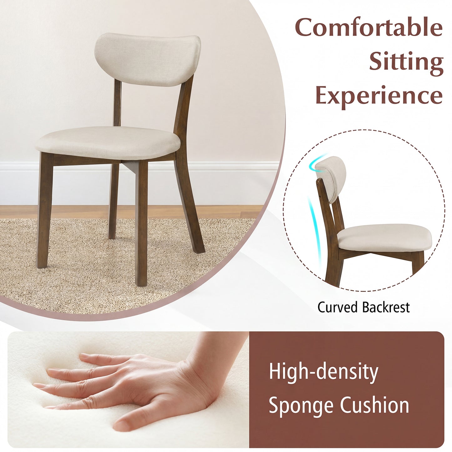 Dining Chairs Set of 4, Solid Rubber Wood Frame, White Dining Chairs at Gallery Canada