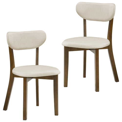 Upholstered Mid-Back Dining Chairs, Set of 2, Solid Rubber Wood Frame, White
