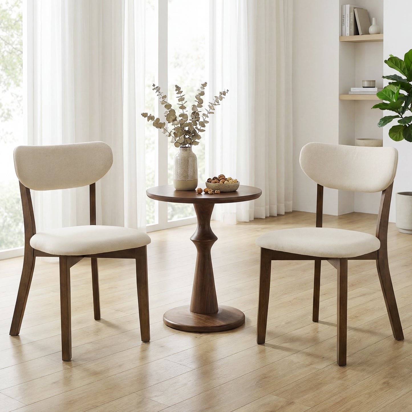 Upholstered Mid-Back Dining Chairs, Set of 2, Solid Rubber Wood Frame, White Dining Chairs at Gallery Canada