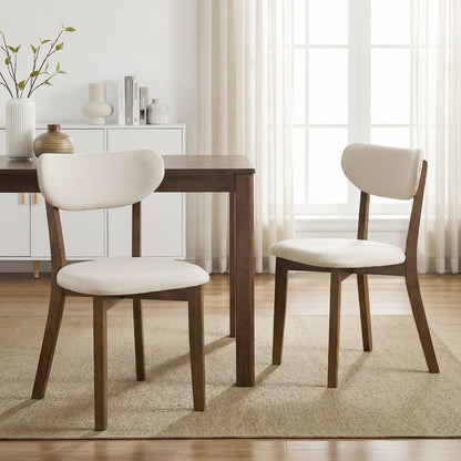 Upholstered Mid-Back Dining Chairs, Set of 2, Solid Rubber Wood Frame, White Dining Chairs at Gallery Canada