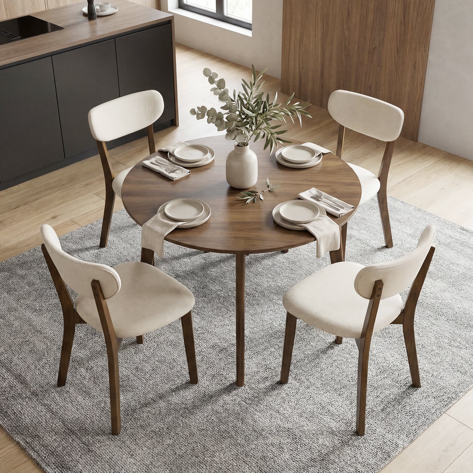 Upholstered Mid-Back Dining Chairs, Set of 2, Solid Rubber Wood Frame, White Dining Chairs at Gallery Canada