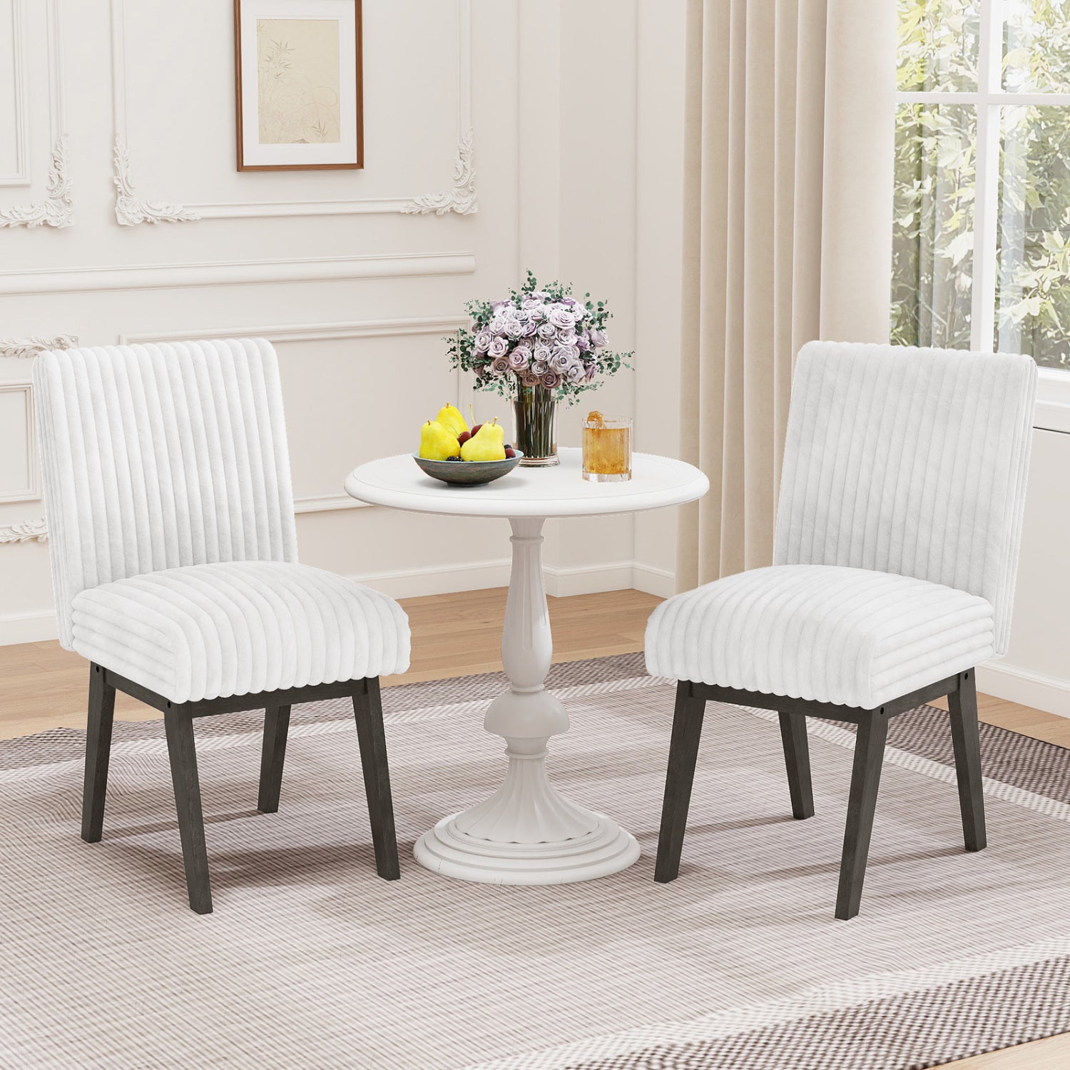 Dining Chairs Set of 2 Fabric Upholstered Kitchen Chairs with Padded Seatand Rubber Wood Legs-Grey, Black & Gray Dining Chairs at Gallery Canada