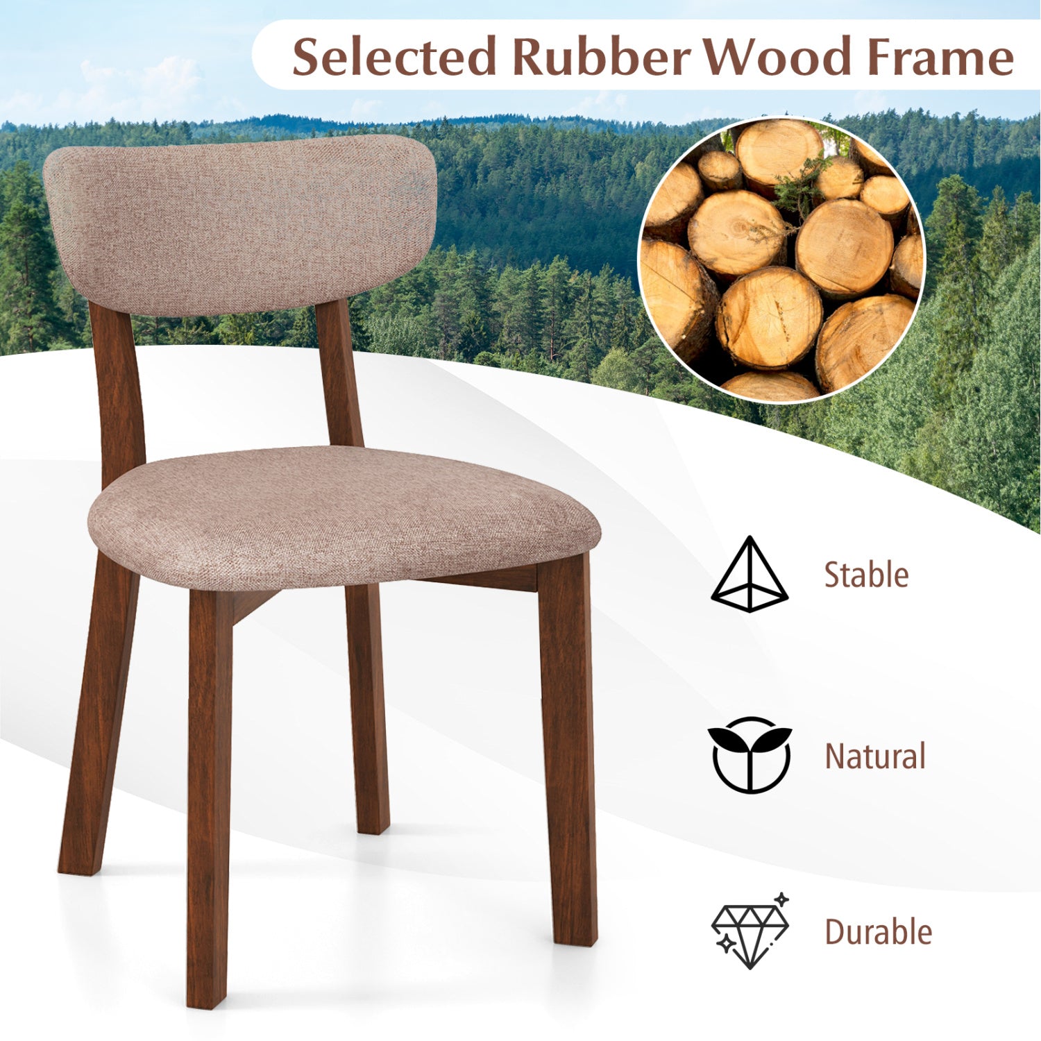 Upholstered Dining Chairs, Set of 2, Mid-Back, Solid Rubber Wood Frame, Beige Dining Chairs at Gallery Canada