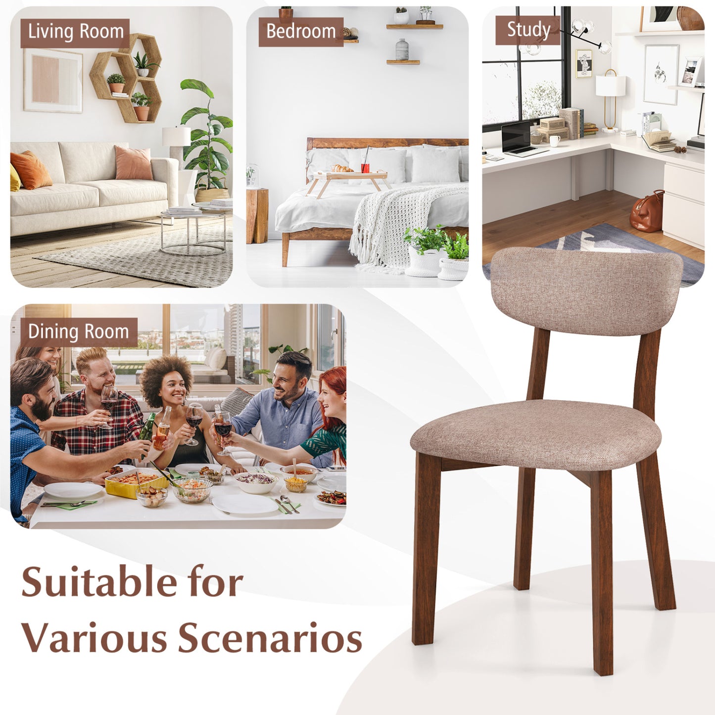 Upholstered Dining Chairs, Set of 2, Mid-Back, Solid Rubber Wood Frame, Beige Dining Chairs at Gallery Canada