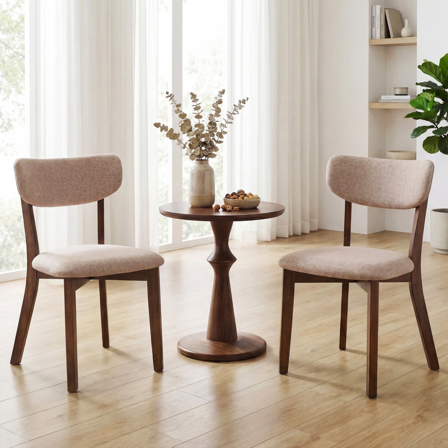 Upholstered Dining Chairs, Set of 2, Mid-Back, Solid Rubber Wood Frame, Beige Dining Chairs at Gallery Canada