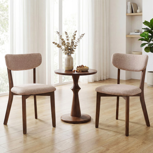 Upholstered Dining Chairs, Set of 2, Mid-Back, Solid Rubber Wood Frame, Beige