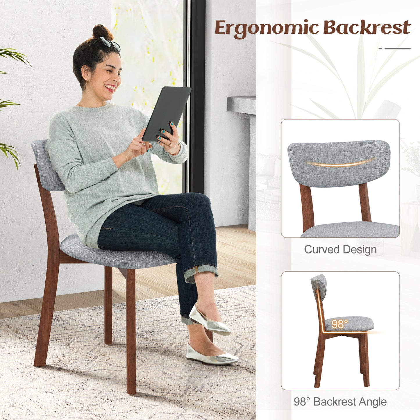 Upholstered Dining Chairs Set Of 2, Solid Rubber Wood Frame, Gray Dining Chairs at Gallery Canada