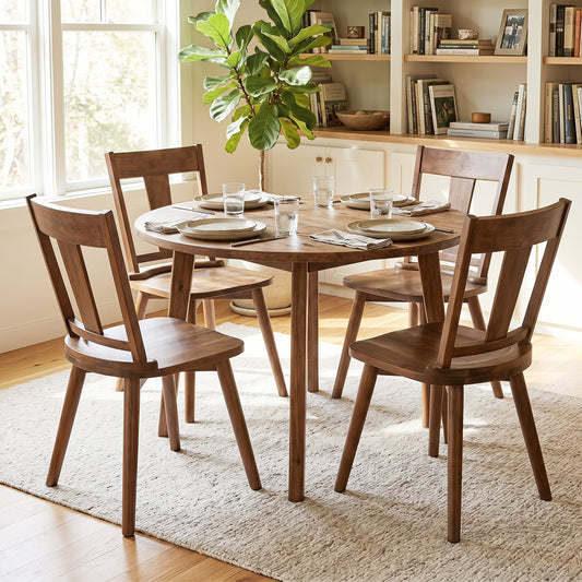 Dining Chairs Set of 4, Solid Wood Backrest, Walnut Dining Chairs Walnut at Gallery Canada