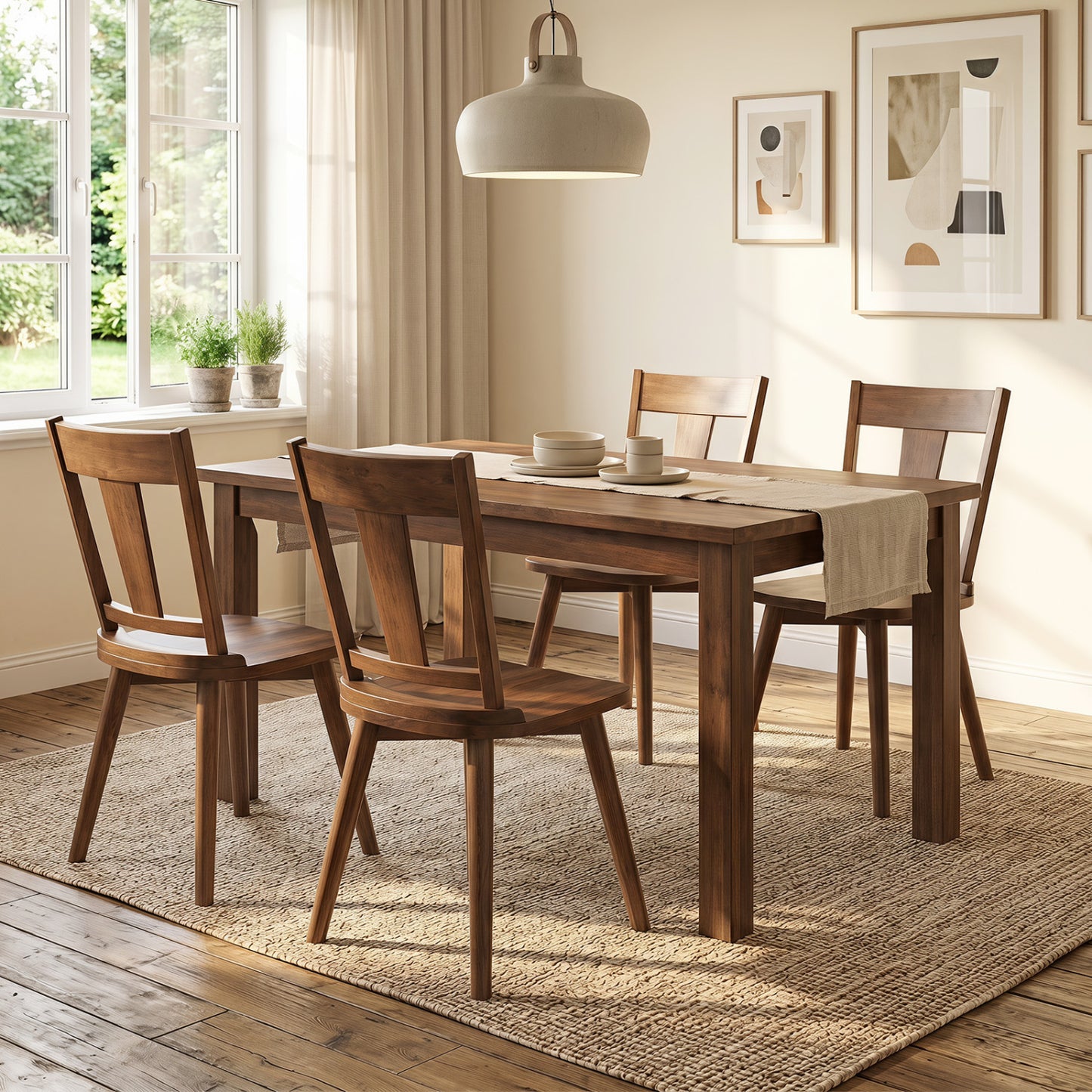 Dining Chairs Set of 4, Solid Wood Backrest, Walnut