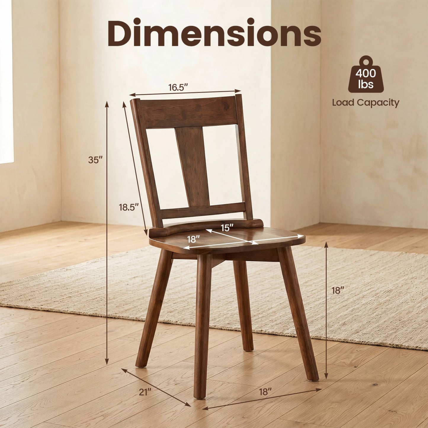 Dining Chairs Set of 4, Solid Wood Backrest, Walnut
