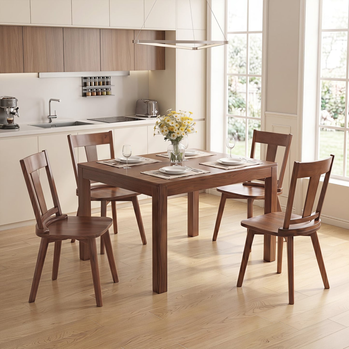 Dining Chairs Set of 4, Solid Wood Backrest, Walnut