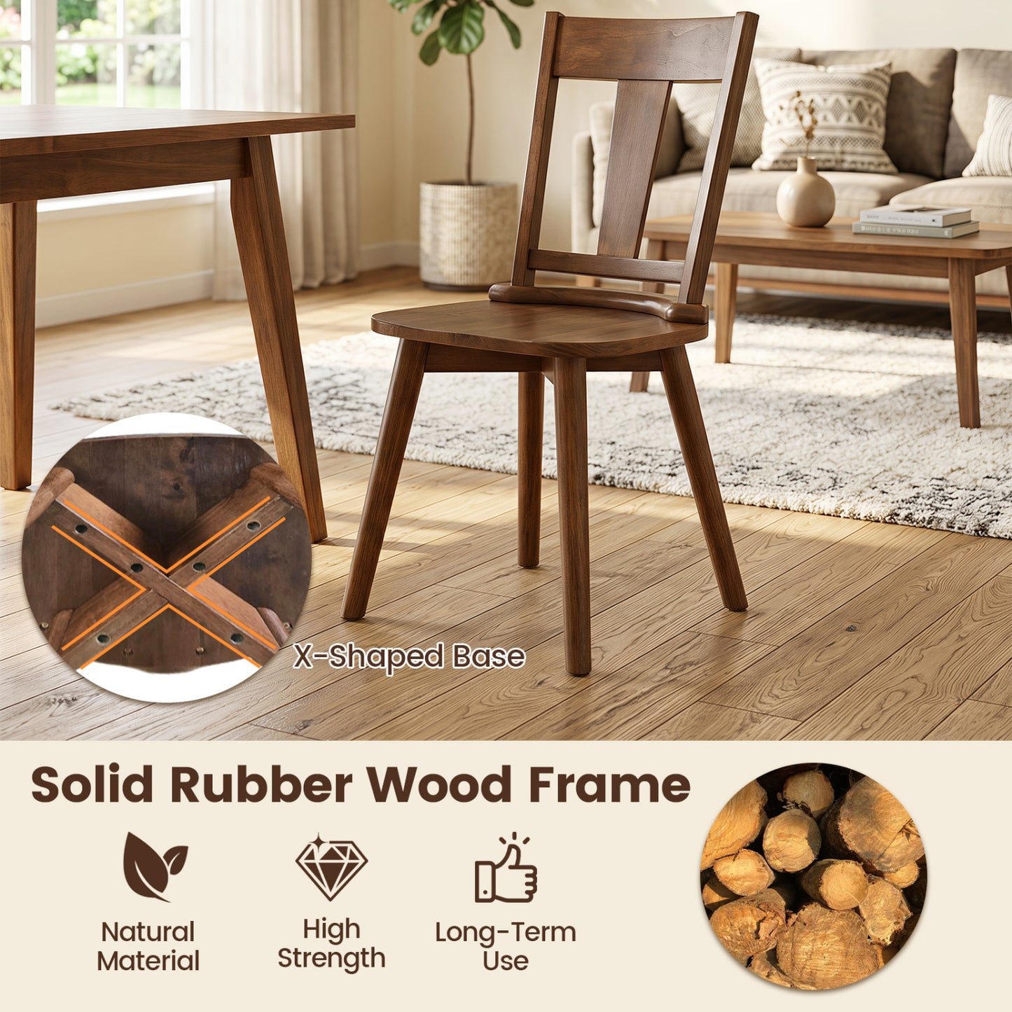 Dining Chairs Set of 4, Solid Wood Backrest, Walnut