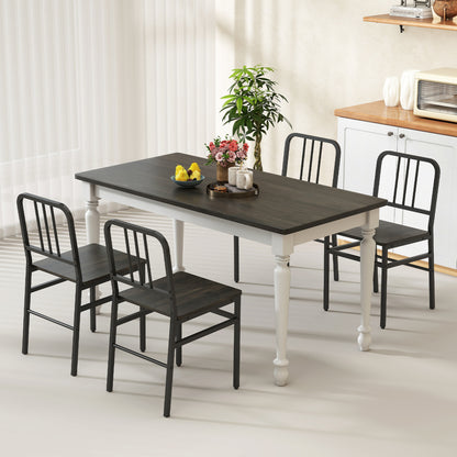 Ensemble de 4 chaises de salle à manger, dossier à lattes, cadre en métal, siège en bois, gris