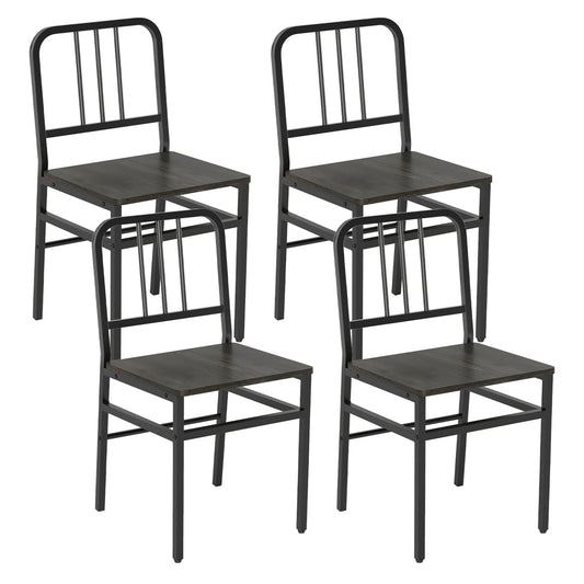 Dining Chairs Set of 4, Slatted Backrest, Metal Frame, Wooden Seat, Gray Dining Chairs Gray at Gallery Canada