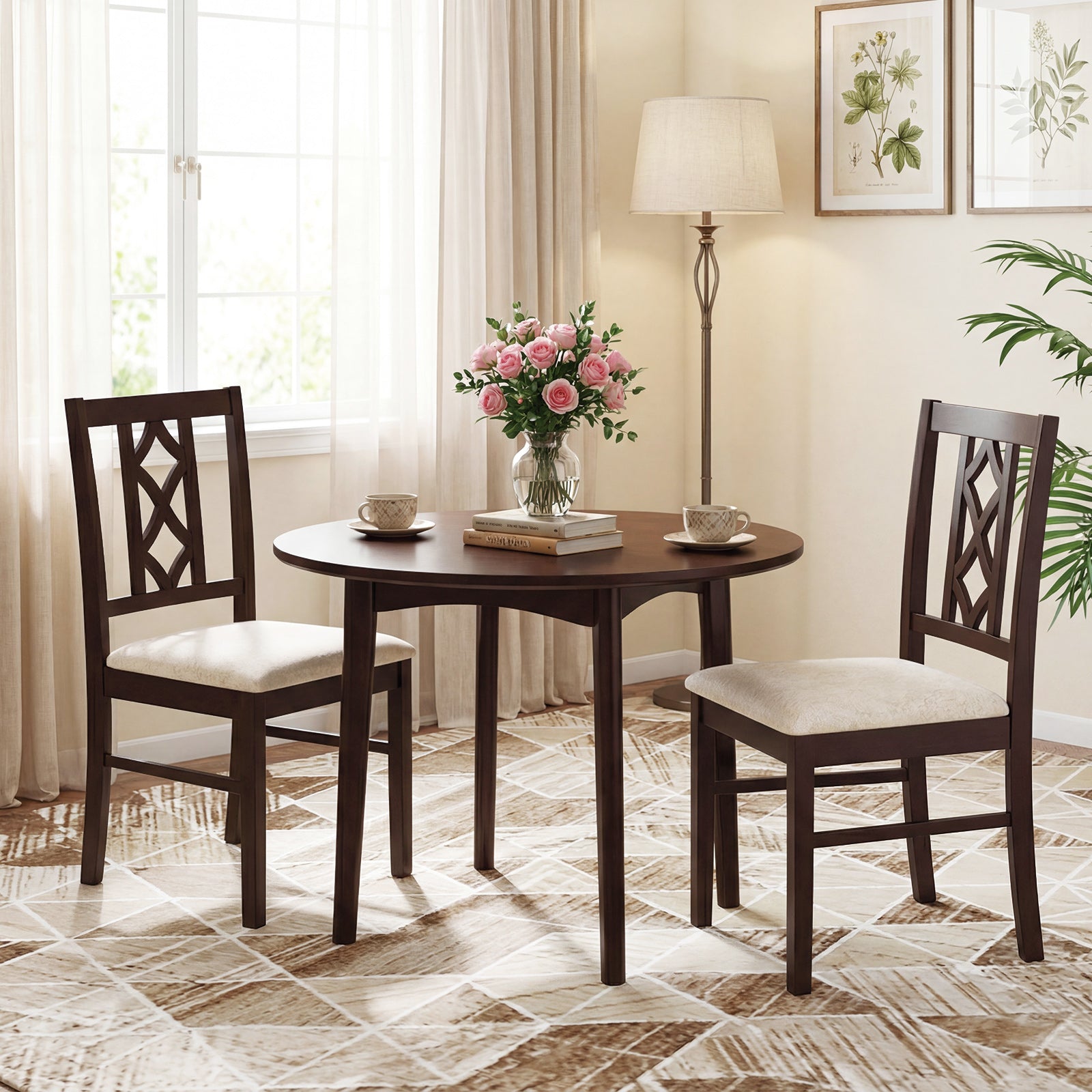 2-Piece Rubber Wood Dining Chairs, Hollowed Backrest, Walnut Dining Chairs at Gallery Canada