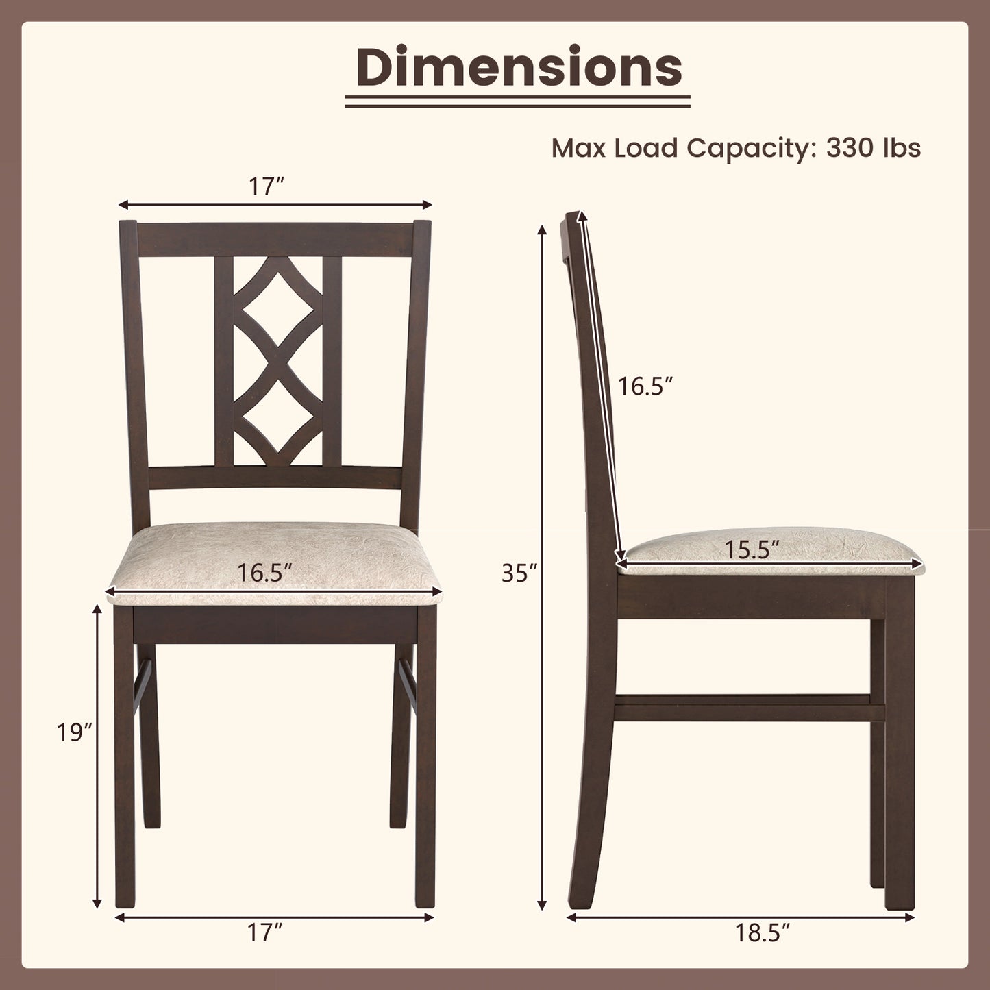 2-Piece Rubber Wood Dining Chairs, Hollowed Backrest, Walnut Dining Chairs at Gallery Canada