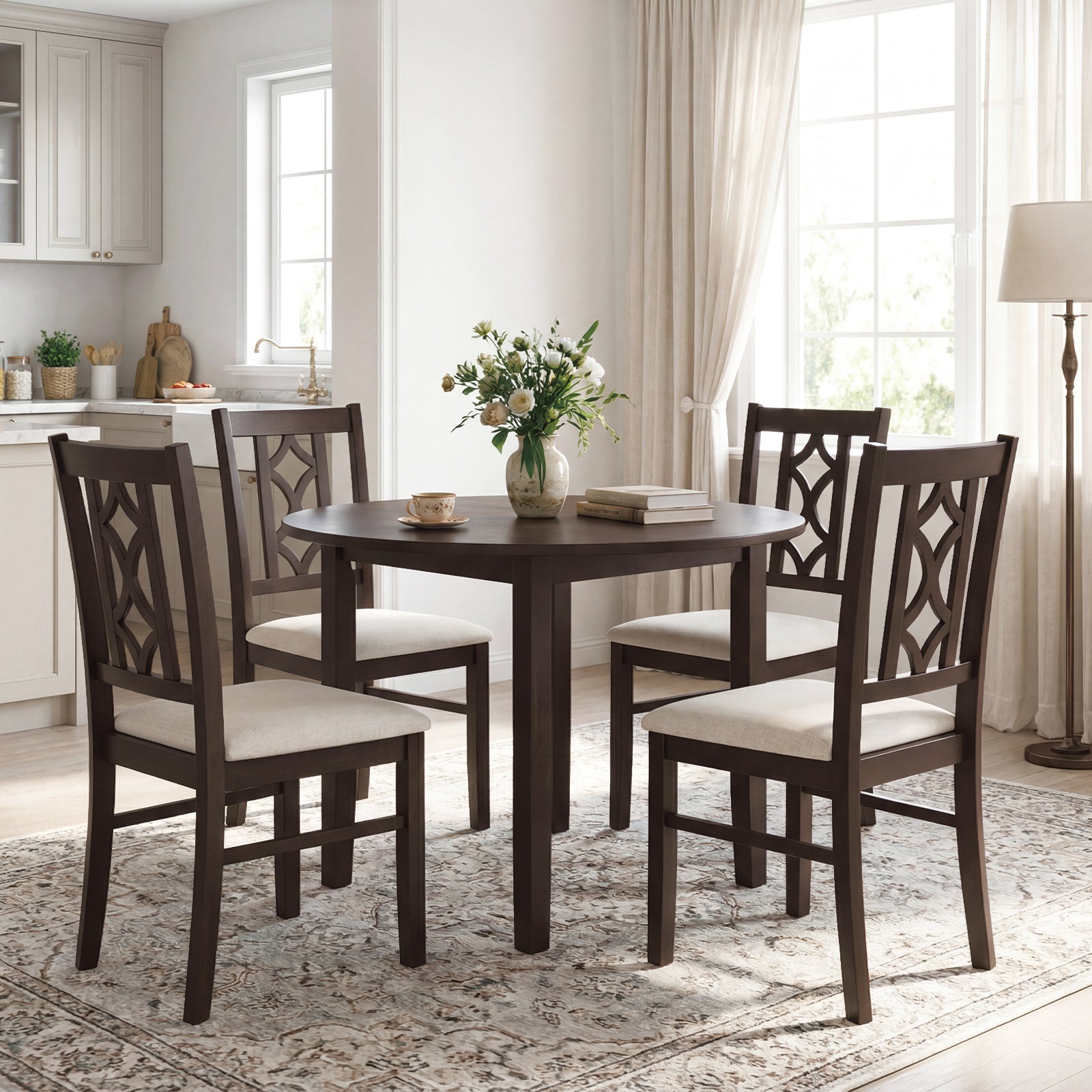 2-Piece Rubber Wood Dining Chairs, Hollowed Backrest, Walnut Dining Chairs at Gallery Canada