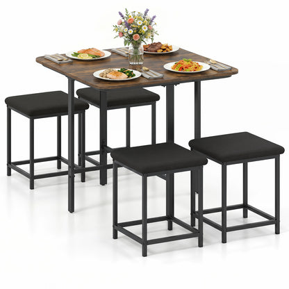 Dining Table Set with 4 Upholstered Stools and Metal Frame, Rustic Brown Dining Room Sets at Gallery Canada