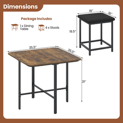 Dining Table Set with 4 Upholstered Stools and Metal Frame, Rustic Brown Dining Room Sets at Gallery Canada