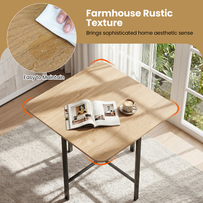 Dining Table Set with 4 Upholstered Stools and Metal Frame, Natural & Black