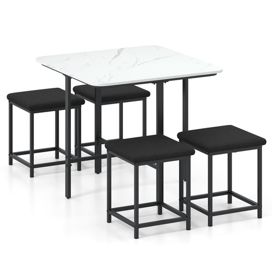Dining Table Set with 4 Upholstered Stools and Metal Frame, White Dining Room Sets White at Gallery Canada
