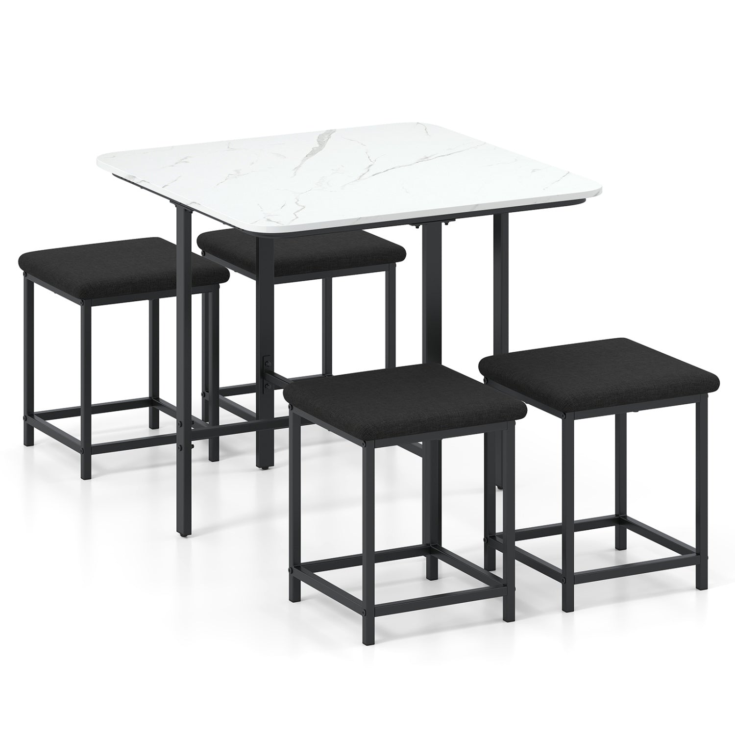 Dining Table Set with 4 Upholstered Stools and Metal Frame, White Dining Room Sets at Gallery Canada