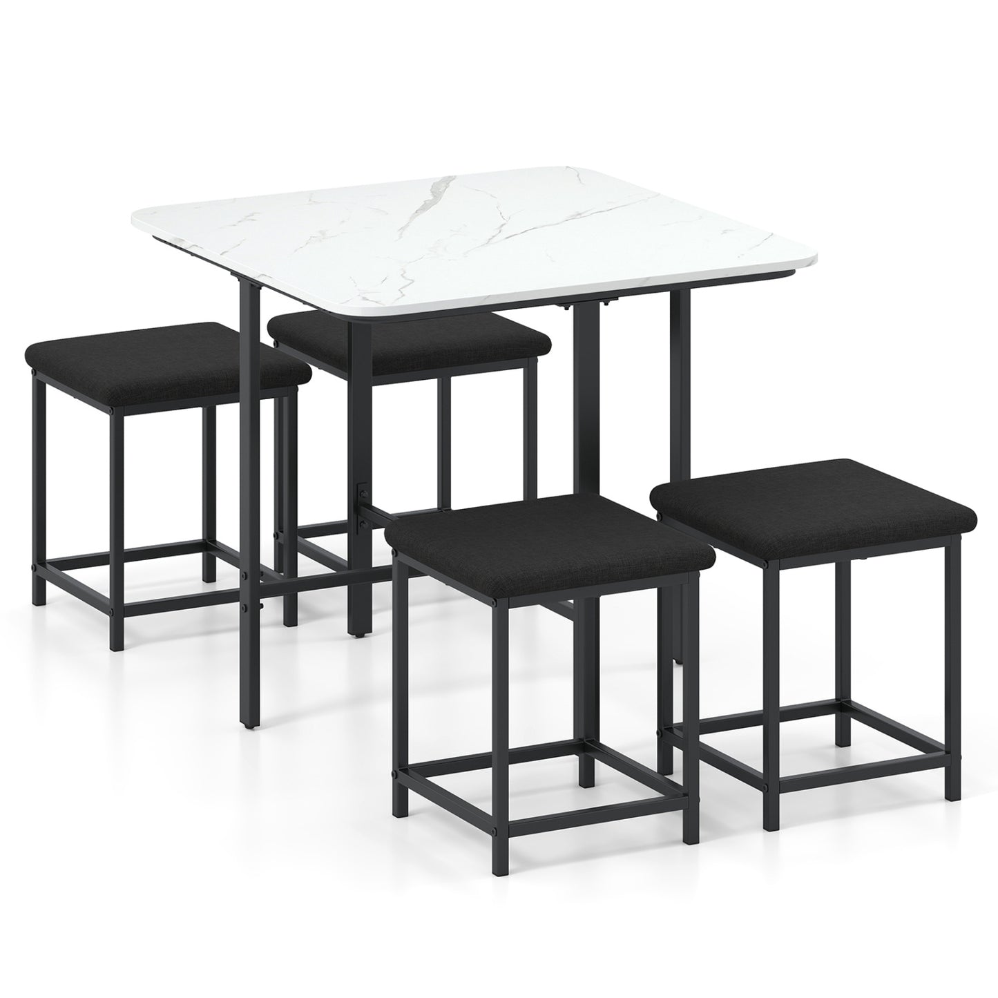 Dining Table Set with 4 Upholstered Stools and Metal Frame, White Dining Room Sets at Gallery Canada