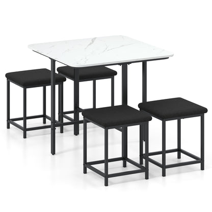 Dining Table Set with 4 Upholstered Stools and Metal Frame, White Dining Room Sets at Gallery Canada