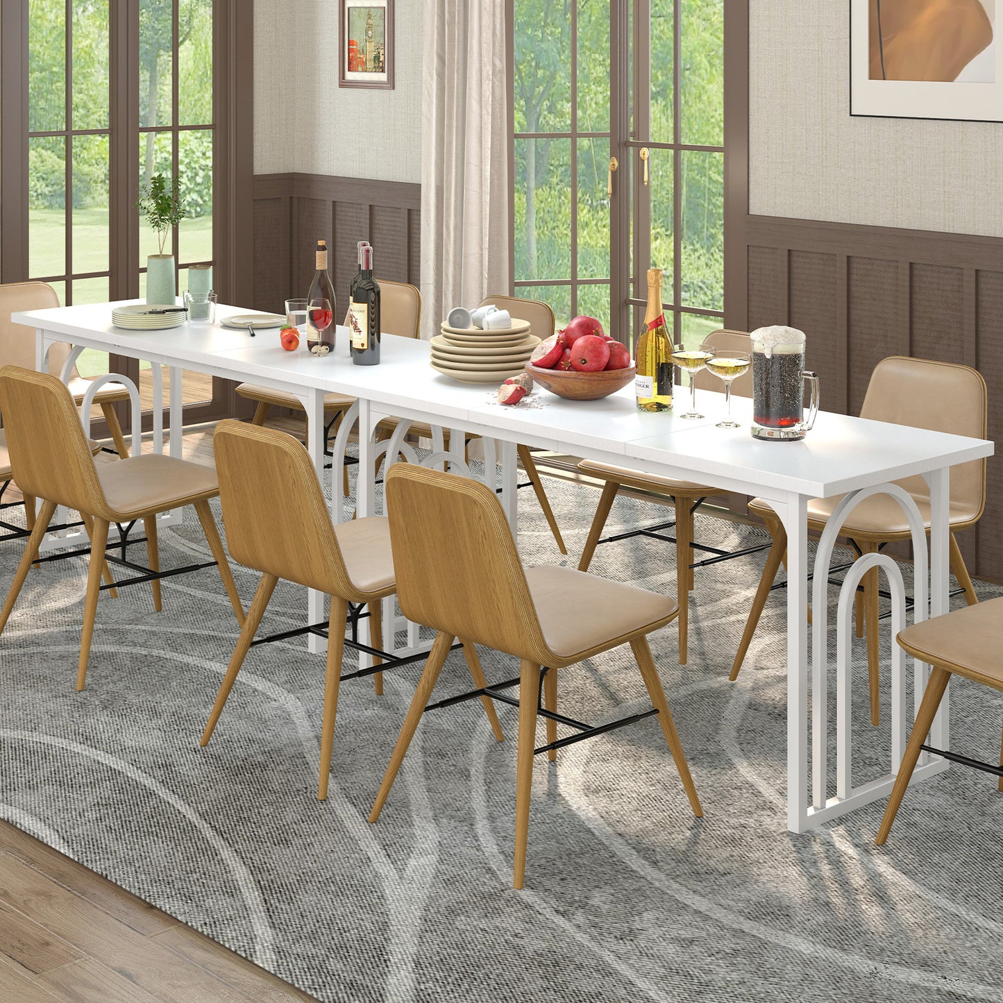 Dining Table for 6-8 People 63 Inch Rectangular Farmhouse Kitchen Table, White Dining Tables at Gallery Canada